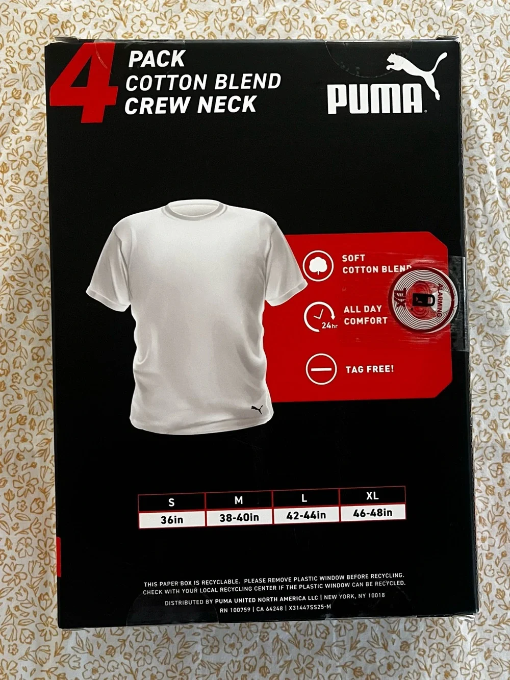 Puma 4-Pack M White Cotton Blend Crew Neck T-Shirts - Classic Fit